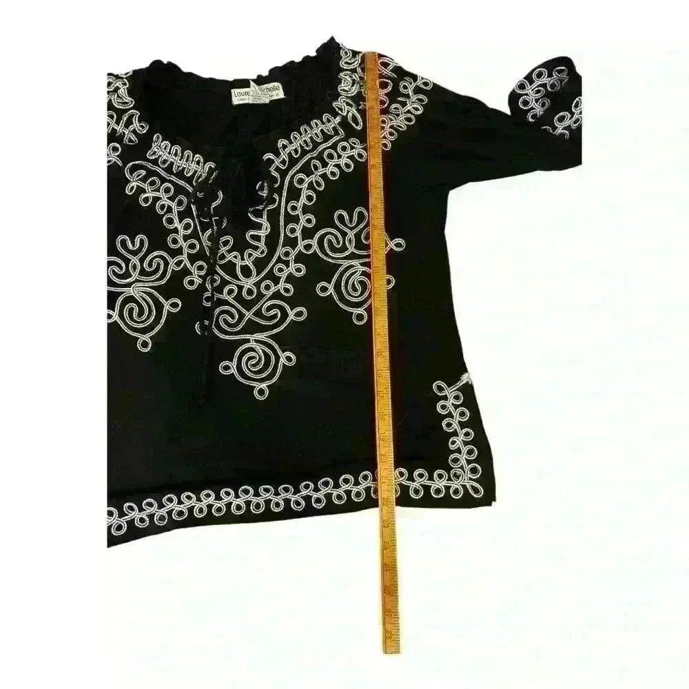 Lauren Michelle Women's XL Black Embroidered Peasant Blouse 3/4 Sleeve - Picture 5 of 5